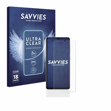 Parte frontale di una confezione del prodotto con il logo del marchio Savvies. Accanto è raffigurato il dispositivo Samsung Ga