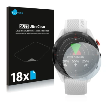Parte frontale di una confezione del prodotto con il logo del marchio Savvies. Accanto è raffigurato il dispositivo Garmin App