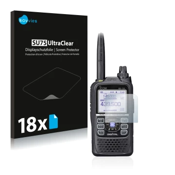 Parte frontale di una confezione del prodotto con il logo del marchio Savvies. Accanto è raffigurato il dispositivo Icom ID-51