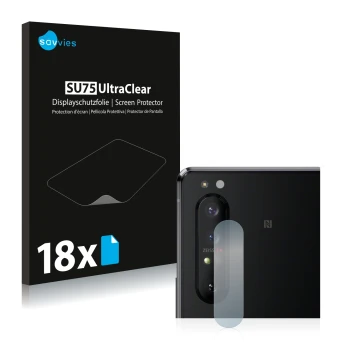 Parte frontale di una confezione del prodotto con il logo del marchio Savvies. Accanto è raffigurato il dispositivo Sony Xperi