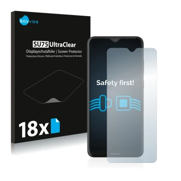 Parte frontale di una confezione del prodotto con il logo del marchio Savvies. Accanto è raffigurato il dispositivo Nokia 5.3 