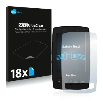 Parte frontale di una confezione del prodotto con il logo del marchio Savvies. Accanto è raffigurato il dispositivo TwoNav Ave