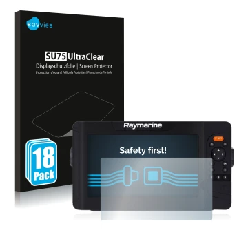 Parte frontale di una confezione del prodotto con il logo del marchio Savvies. Accanto è raffigurato il dispositivo Raymarine 