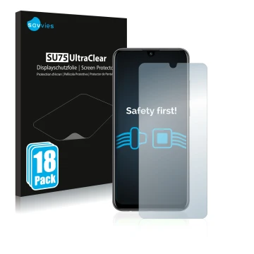 Parte frontale di una confezione del prodotto con il logo del marchio Savvies. Accanto è raffigurato il dispositivo Huawei P s