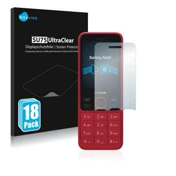 Parte frontale di una confezione del prodotto con il logo del marchio Savvies. Accanto è raffigurato il dispositivo Nokia 150 