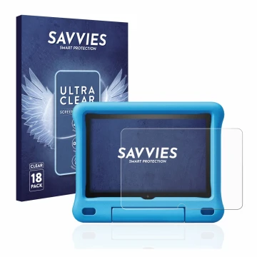 Parte frontale di una confezione del prodotto con il logo del marchio Savvies. Accanto è raffigurato il dispositivo Amazon Fir