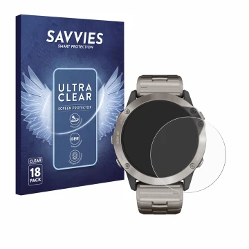 Parte frontale di una confezione del prodotto con il logo del marchio Savvies. Accanto è raffigurato il dispositivo Garmin qua