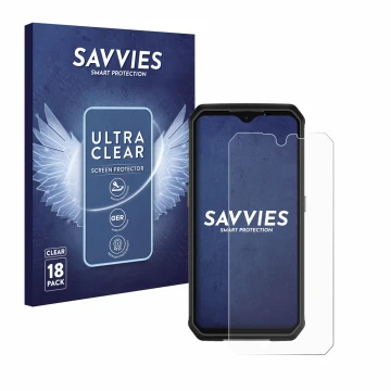 Parte frontale di una confezione del prodotto con il logo del marchio Savvies. Accanto è raffigurato il dispositivo Ulefone Ar