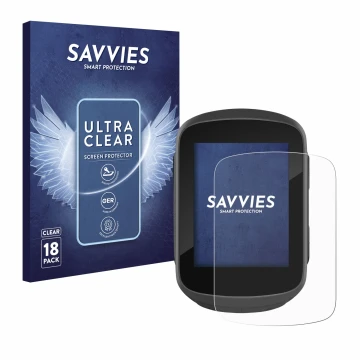 Parte frontale di una confezione del prodotto con il logo del marchio Savvies. Accanto è raffigurato il dispositivo Garmin Edg