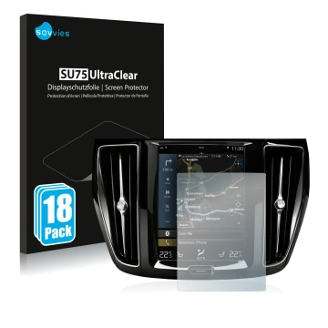 Parte frontale di una confezione del prodotto con il logo del marchio Savvies. Accanto è raffigurato il dispositivo Volvo S60 