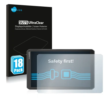 Parte frontale di una confezione del prodotto con il logo del marchio Savvies. Accanto è raffigurato il dispositivo Garmin Cam