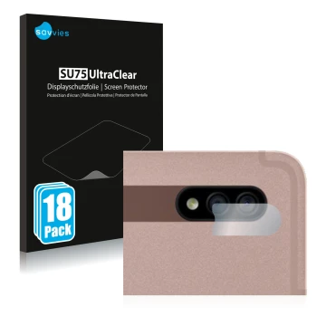 Parte frontale di una confezione del prodotto con il logo del marchio Savvies. Accanto è raffigurato il dispositivo Samsung Ga