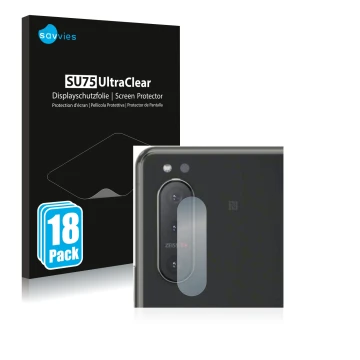 Parte frontale di una confezione del prodotto con il logo del marchio Savvies. Accanto è raffigurato il dispositivo Sony Xperi