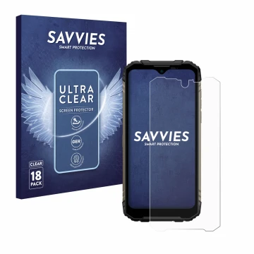 Parte frontale di una confezione del prodotto con il logo del marchio Savvies. Accanto è raffigurato il dispositivo Doogee S96