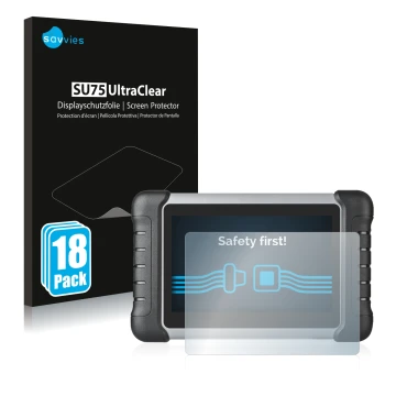 Parte frontale di una confezione del prodotto con il logo del marchio Savvies. Accanto è raffigurato il dispositivo Autel Maxi