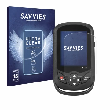 Parte frontale di una confezione del prodotto con il logo del marchio Savvies. Accanto è raffigurato il dispositivo Hti HT A2 