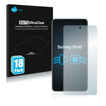 Parte frontale di una confezione del prodotto con il logo del marchio Savvies. Accanto è raffigurato il dispositivo Samsung Ga