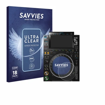 Parte frontale di una confezione del prodotto con il logo del marchio Savvies. Accanto è raffigurato il dispositivo Pioneer CD