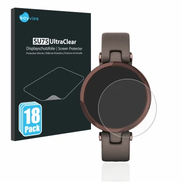 Parte frontale di una confezione del prodotto con il logo del marchio Savvies. Accanto è raffigurato il dispositivo Garmin Lil