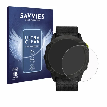 Parte frontale di una confezione del prodotto con il logo del marchio Savvies. Accanto è raffigurato il dispositivo Garmin End
