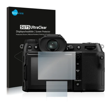 Parte frontale di una confezione del prodotto con il logo del marchio Savvies. Accanto è raffigurato il dispositivo Fujifilm G