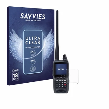 Parte frontale di una confezione del prodotto con il logo del marchio Savvies. Accanto è raffigurato il dispositivo Yaesu FTA-