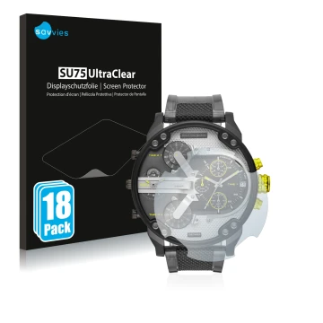 Parte frontale di una confezione del prodotto con il logo del marchio Savvies. Accanto è raffigurato il dispositivo Diesel DZ7