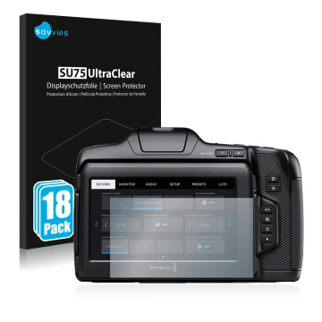 Parte frontale di una confezione del prodotto con il logo del marchio Savvies. Accanto è raffigurato il dispositivo Blackmagic
