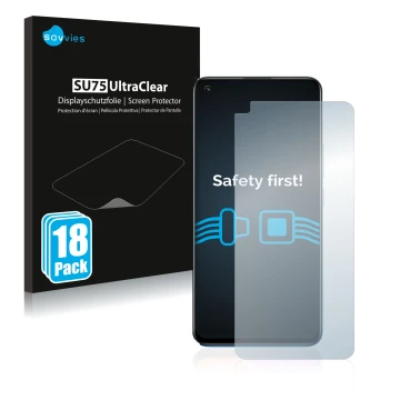 Parte frontale di una confezione del prodotto con il logo del marchio Savvies. Accanto è raffigurato il dispositivo realme 8 c