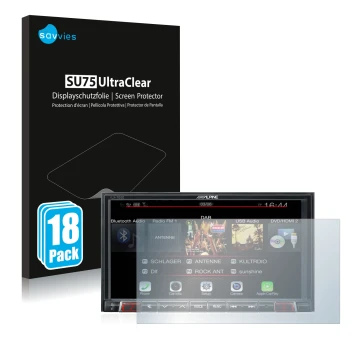 Parte frontale di una confezione del prodotto con il logo del marchio Savvies. Accanto è raffigurato il dispositivo Alpine iLX