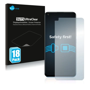 Parte frontale di una confezione del prodotto con il logo del marchio Savvies. Accanto è raffigurato il dispositivo realme 8 P