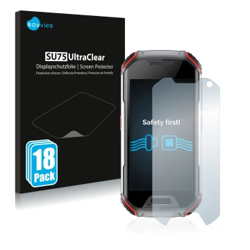 Parte frontale di una confezione del prodotto con il logo del marchio Savvies. Accanto è raffigurato il dispositivo Unihertz A