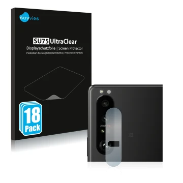 Parte frontale di una confezione del prodotto con il logo del marchio Savvies. Accanto è raffigurato il dispositivo Sony Xperi