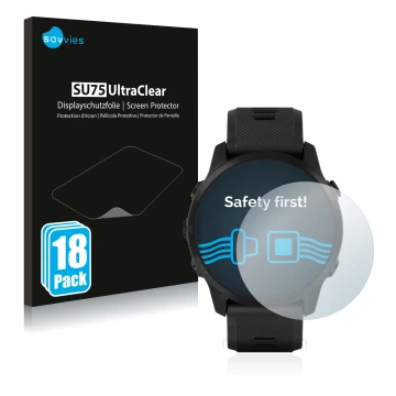 Parte frontale di una confezione del prodotto con il logo del marchio Savvies. Accanto è raffigurato il dispositivo Garmin For