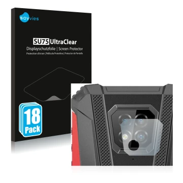 Parte frontale di una confezione del prodotto con il logo del marchio Savvies. Accanto è raffigurato il dispositivo Ulefone Ar