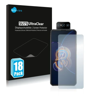 Parte frontale di una confezione del prodotto con il logo del marchio Savvies. Accanto è raffigurato il dispositivo ASUS ZenFo