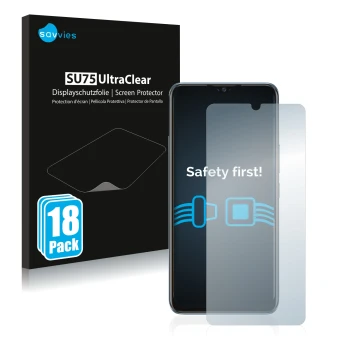 Parte frontale di una confezione del prodotto con il logo del marchio Savvies. Accanto è raffigurato il dispositivo Vivo Y70 c