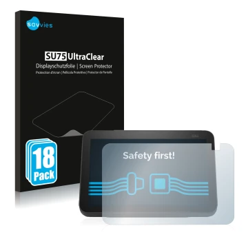 Parte frontale di una confezione del prodotto con il logo del marchio Savvies. Accanto è raffigurato il dispositivo Amazon Ech