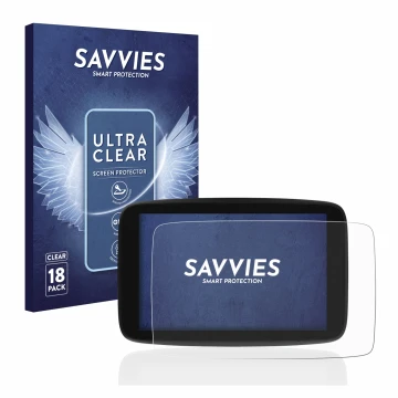 Parte frontale di una confezione del prodotto con il logo del marchio Savvies. Accanto è raffigurato il dispositivo TomTom Go 