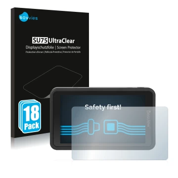 Parte frontale di una confezione del prodotto con il logo del marchio Savvies. Accanto è raffigurato il dispositivo Desview R5