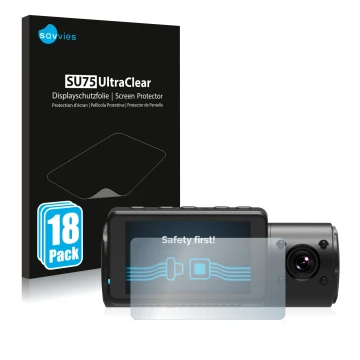 Parte frontale di una confezione del prodotto con il logo del marchio Savvies. Accanto è raffigurato il dispositivo Vantrue N4