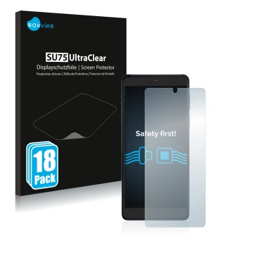 Parte frontale di una confezione del prodotto con il logo del marchio Savvies. Accanto è raffigurato il dispositivo Motorola E