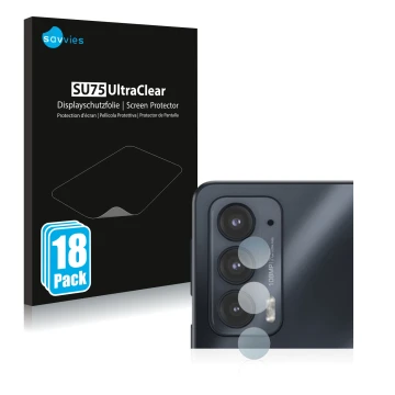 Parte frontale di una confezione del prodotto con il logo del marchio Savvies. Accanto è raffigurato il dispositivo Motorola E