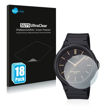 Parte frontale di una confezione del prodotto con il logo del marchio Savvies. Accanto è raffigurato il dispositivo Casio Unis