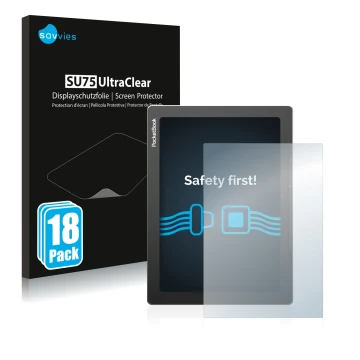 Parte frontale di una confezione del prodotto con il logo del marchio Savvies. Accanto è raffigurato il dispositivo PocketBook