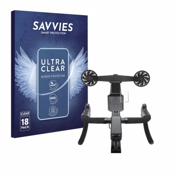 Parte frontale di una confezione del prodotto con il logo del marchio Savvies. Accanto è raffigurato il dispositivo Tacx Neo B
