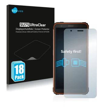 Parte frontale di una confezione del prodotto con il logo del marchio Savvies. Accanto è raffigurato il dispositivo Blackview 