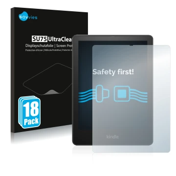 Parte frontale di una confezione del prodotto con il logo del marchio Savvies. Accanto è raffigurato il dispositivo Amazon Kin