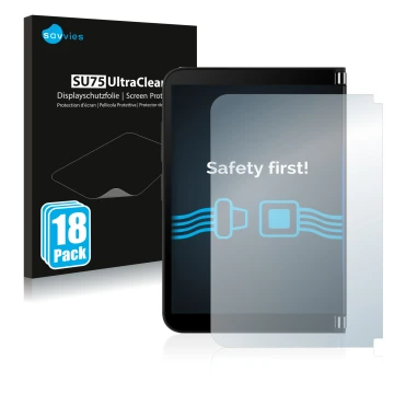 Parte frontale di una confezione del prodotto con il logo del marchio Savvies. Accanto è raffigurato il dispositivo Microsoft 
