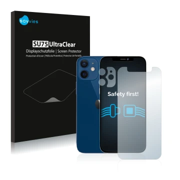 Parte frontale di una confezione del prodotto con il logo del marchio Savvies. Accanto è raffigurato il dispositivo Apple iPho